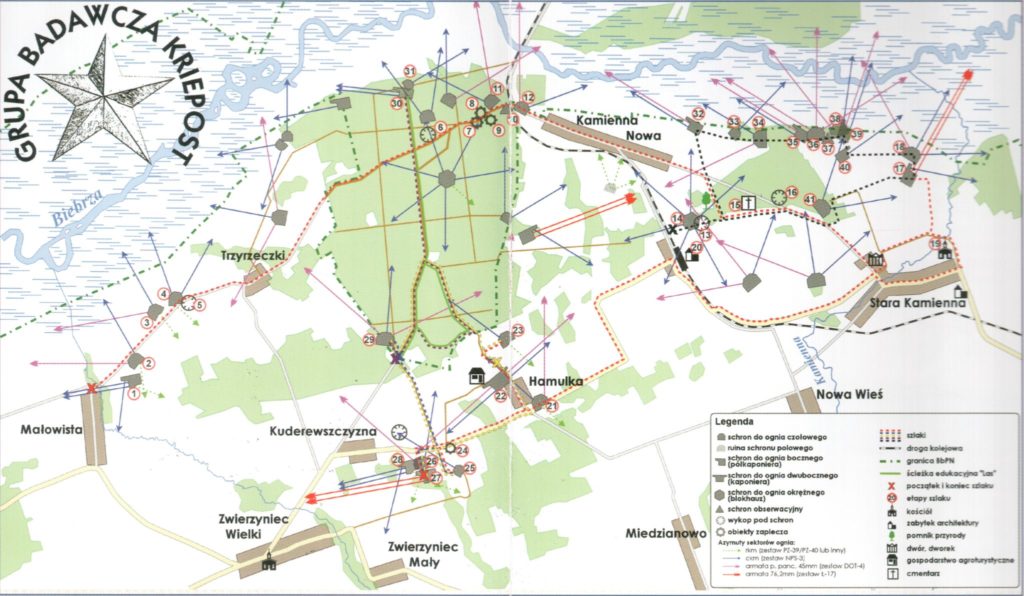 Mapa Linia Mołotowa (bunkry, schrony) Biebrza